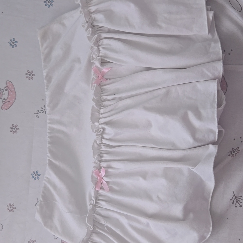 White Ruffled Mini Skirt with Pink Bows